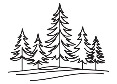 Çam Ağaçları Ormanı Silüet Çizim Vektörü Grafik Tasarımı