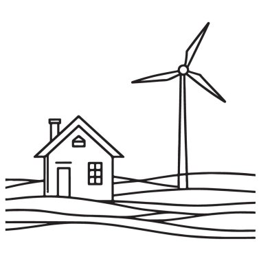 Rüzgâr türbinli ev temiz enerji silueti çizimi