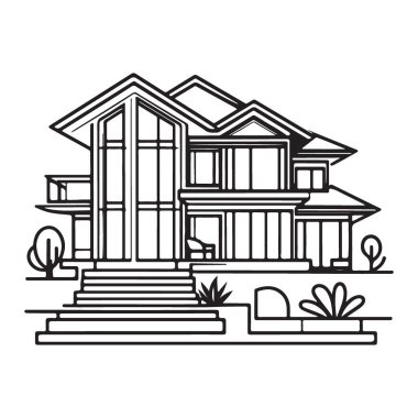 Lüks ev detaylı siluet vektör illüstrasyon mimari tasarımı