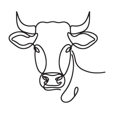 İnek yüzlü siluet illüstrasyon minimalist vektör çiftlik hayvanı sanatı
