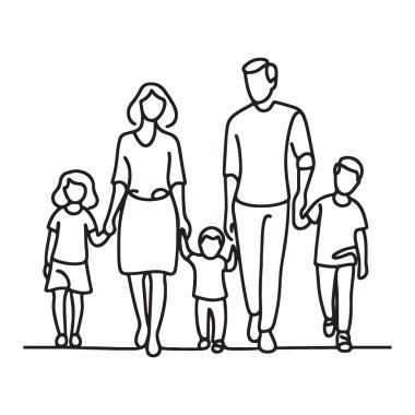 Beş El Tutuşan Aile Aralıksız Çizgi Sanatı