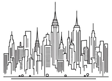 İkonik Binalarla Çarpıcı New York Şehri Skyline Siluet Vektör İllüstrasyonu