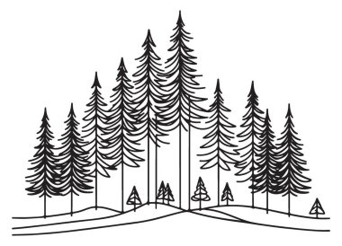 Serene Pine Forest Siluet Vektör Doğanın İlham Verdiği Tasarımlar