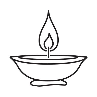 Kasede Yanan Mum Alevi Silüet Vektör Çizgisi Çizimi