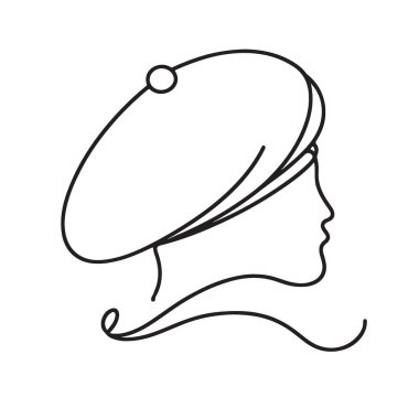 Bere baş silueti olan zarif bir kadın. Tek çizgi çizimi konsepti.