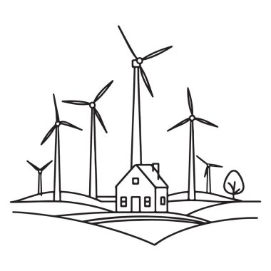 Sürdürülebilir Enerji Rüzgârı Türbini Köyü Görüntü Vektörü Yenilenebilir Tasarım