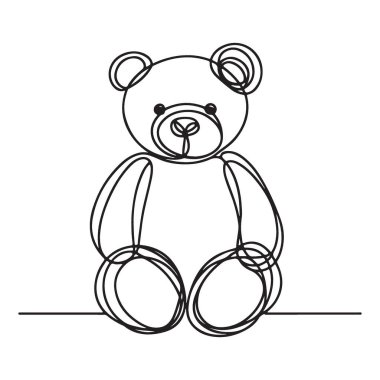 Şirin Oyuncak Ayı Silueti Vektör İllüstrasyon Minimalist Çizgi Sanatı