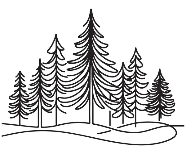 En Düşük Silüet Çizgisi Çam Ağacı Ormanı Vektör Çizimi