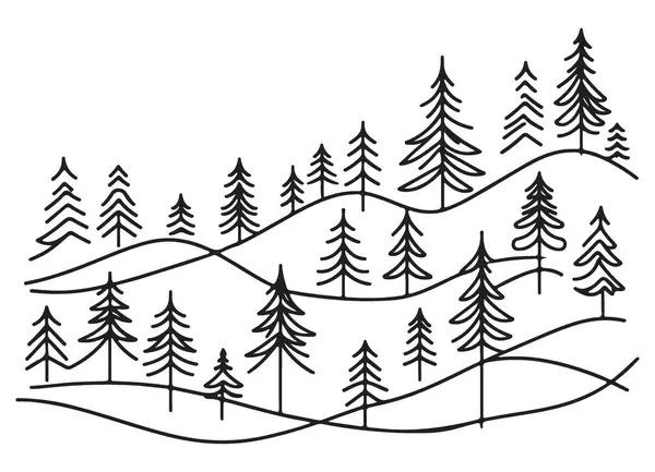 Çam Ağaçları Çizgisi Grafik Çizgisi Çizgisi olan Orman Manzarası