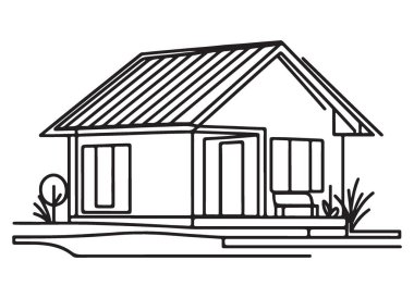 Basit Bir Evin Silueti Çizim Çizimi