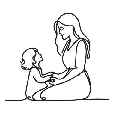 Anne ve Çocuk Çizgisi Sanat Sanatı Sevgi ve Bakım