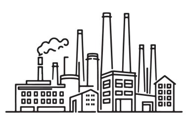 Endüstriyel Fabrika Silueti İllüstrasyon Vektör Ortamı ve Üretim Üretimi
