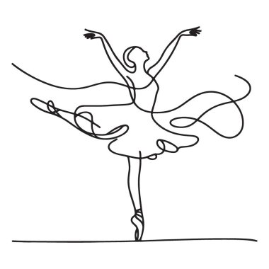 Dans Eden Siluetteki Zarif Balerin Bir Satır Sanat İllüstrasyonu