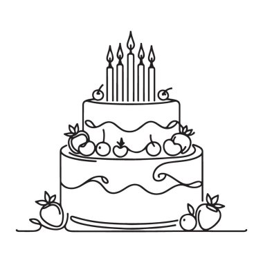 Şenlikli Katlı Pasta Çizgisi Sanat Kutlaması Tatlı Silüet