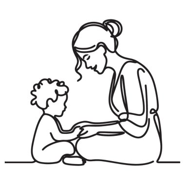 Anne ve Çocuk Siluetine Dokunmak Sevgi ve Bakımı İfade Etmek