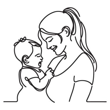 Minimalist Anne ve Bebek Silueti Çizim Çizimi