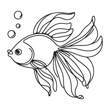 Japon Balığı Tek Satırlı Sanat Hayvanı Balık Silueti Vektör İllüstrasyonu