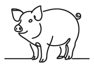 Şirin Domuz Silüeti Çizgisi Resim Vektörü Tasarımı