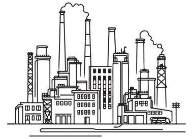 Fabrika Devamlılığı Sanat Sanayi Binaları Siluet Vektör Sahnesi