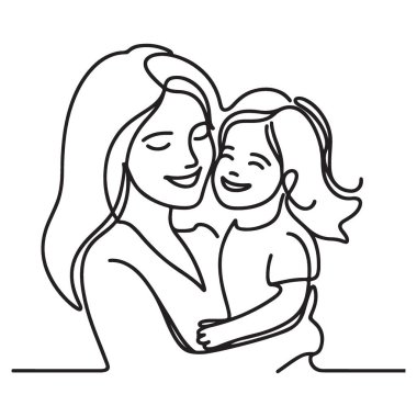 Anneyi Sevmek Kucaklamak Devamlı Çizgi Sanatı İllüstrasyonu