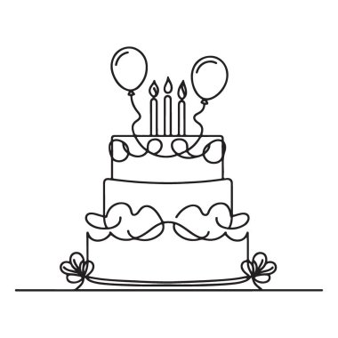 Kutlama Kek Hattı Sanat Minimalist Doğum günü Pasta Çizimi