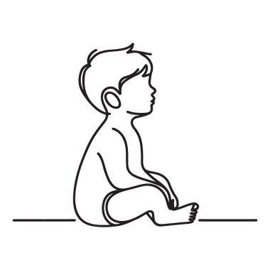 Sevimli Bebek Silueti Oturan Portre Basit Çizim Sanatı