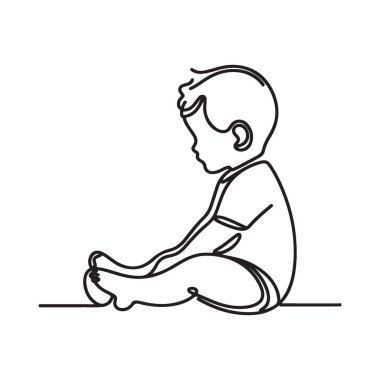 Çekici Minimalist Çizgi Sanat Sanatı Huzurlu Oturan Bir Bebeğin Çizimi