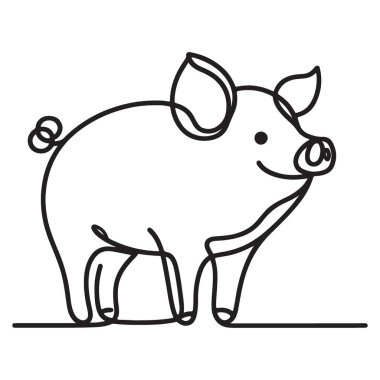 Kıvrık Kuyruklu Şirin Bir Domuz Çizgisi Sanat İllüstrasyonu