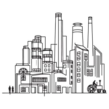 Bir Endüstriyel Manzaranın Fabrika Silüeti Vektör İlülasyonu
