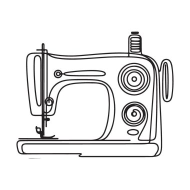 Vintage Dikiş Makinesi Silueti Vektör İllüstrasyon Tasarım Kaynağı
