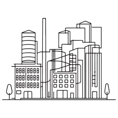 Kentsel Tasarımlar için Endüstriyel Fabrika Siluet Vektör İllüstrasyonu