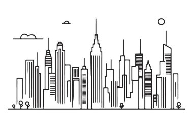 New York Şehri Skyline Silueti Minimalist Vektör Sanat İllüstrasyonu