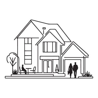 Siluet Evi Bir Satır Güzel Ev Sahibi Sanat İllüstrasyonu