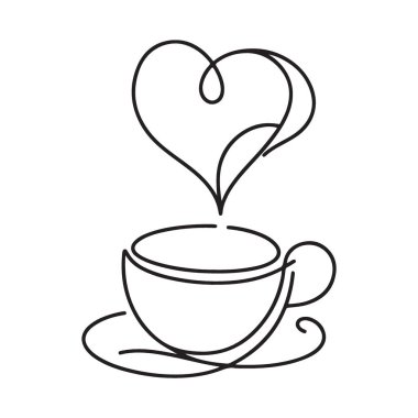 Romantik Kahve Kupası Hattı Sevgililer Günü için Sanat Kalbi Buharı