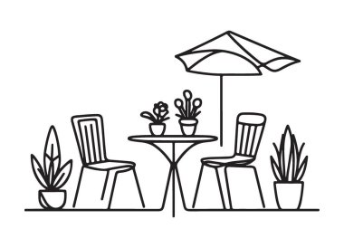 Mobilyalı Charming Cafe Line Sanat Sanatçısı İllüstrasyonu