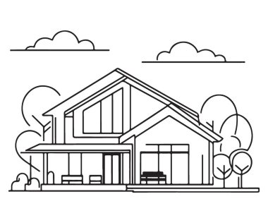 Modern Ev Bir Satır Çizimi Asgari Çizim Siyah Tasarım