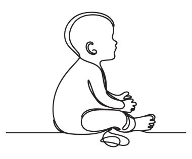 Siluet oturan bir bebeğin sevimli bir çizimi.