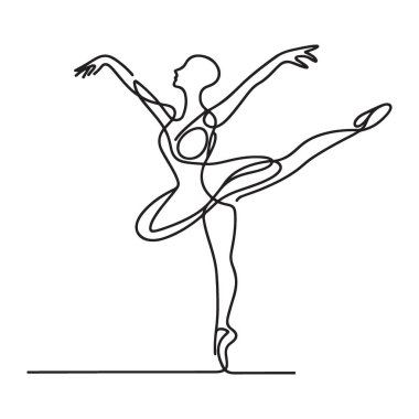 Zarif Balerin Silueti Devamlı Çizgi Sanat Yönetmeni Dans Çizimi