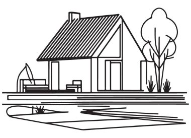 Mimari Tasarım Sunumu Projeleri için Ağaç Resimli Modern Ev