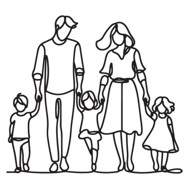 Şekil Değiştirilmiş Silüet Ailesi El Çizgisi Sanat Çizimi Tasarımı