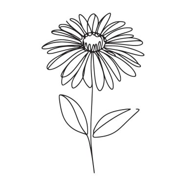 Bahar Tasarımları için Daisy Flower Siluet Hattı Sanat Vektörü İllüstrasyonu
