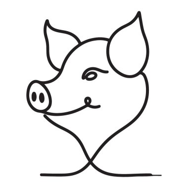 Büyüleyici Tek Hat Silueti Bir Domuz Başı Hayvanı Çizimi