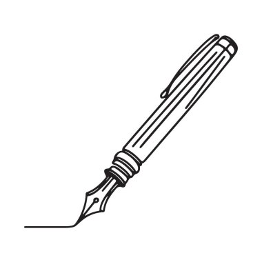 Fountain Pen Illustration Writing Instrle Single Line Art Design Graphic