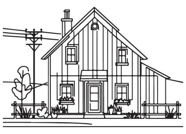 Ayrıntılı Kır Evi Vektör Hattı Mimari için Sanat Tasarımı