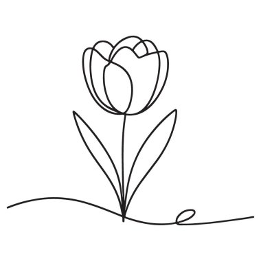 Lale Çiçeği Bir Satır Çizimi Minimalist Sanat Tasarımı Duvar Yazısı