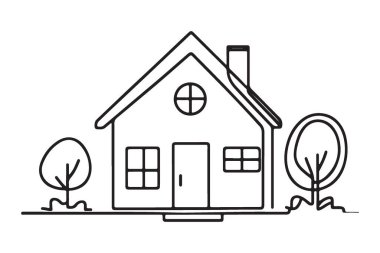 Charming House Illustration Ağaçlı Basit bir Ev Tasarımı