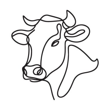 Zarif İnek Başı Siluet Vektör İllüstrasyon Minimalist Çiftlik Hayvanları Tasarımı