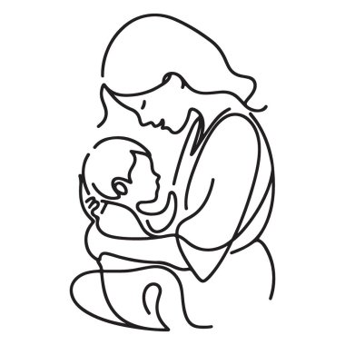 Anne ve Çocuk Çizgiyi Kucaklıyor Sanat Sevgi ve Bağlanmayı Sembolize ediyor