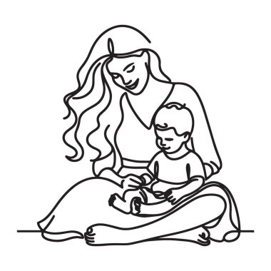 Anne ve çocuğu sevmek poster tasarımı için sürekli çizgi çizmek