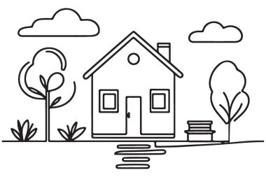 Ağaç çizgisi resimli rahat ev manzarası